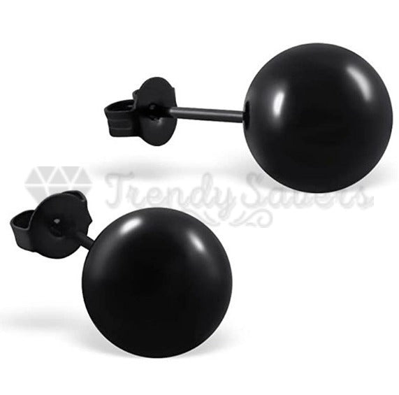 8MM Hypoallergenic Black Polish Finish Ball Studs Earrings 316L Surgical Steel