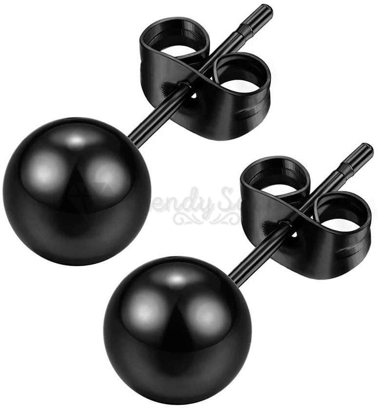 8MM Hypoallergenic Black Polish Finish Ball Studs Earrings 316L Surgical Steel
