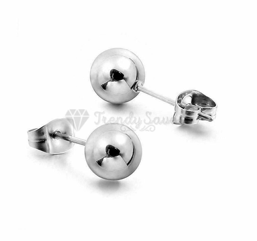 7MM Classic Stainless Steel Silver Ball Bead Cartilage Stud Men Women Earrings