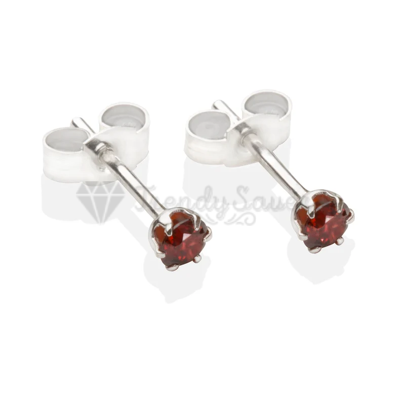 Attractive Small Tiny 3MM Red Cubic Zirconia Surgical Steel Ear Studs Earrings