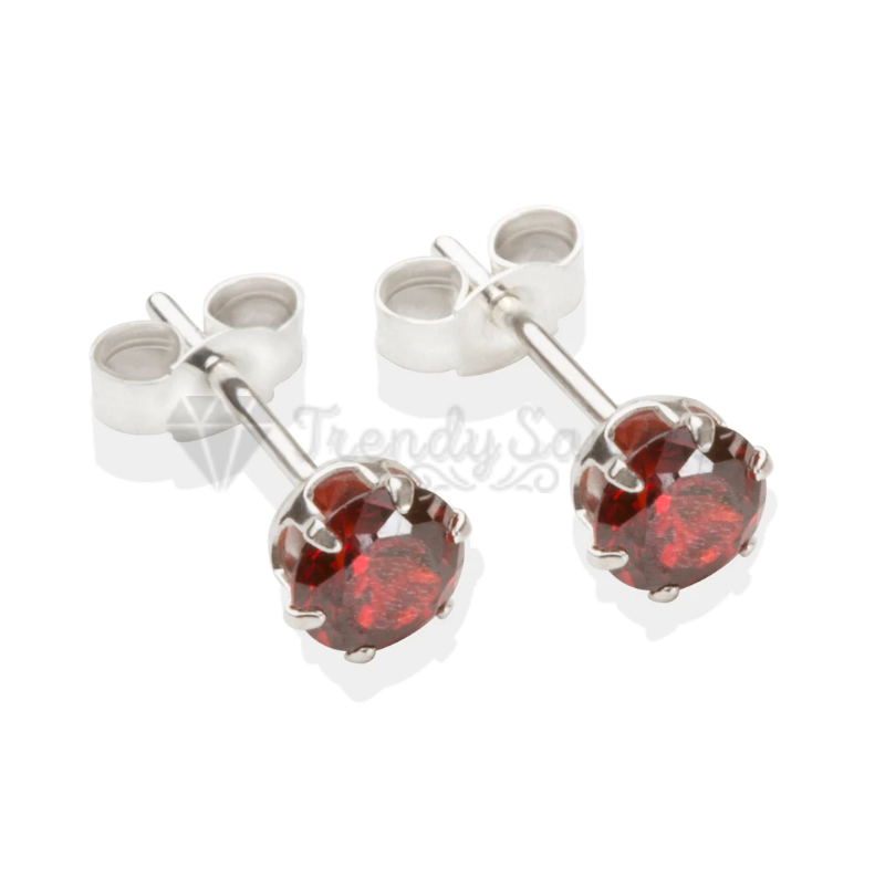 5MM Pair Round Cut Cubic Zirconia Crystal Gemstone Red Stud Earrings Jewellery