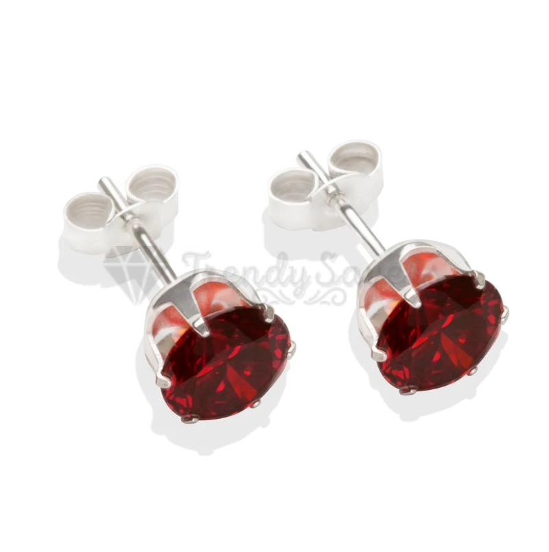 Surgical Stainless Steel Red Birthstone 7MM Stud Earrings Womens Girls Jewellery
