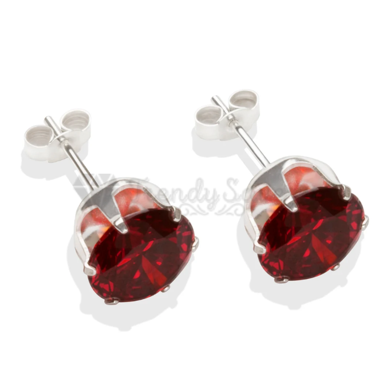 8MM Wide Ruby Red Crystal Gem Ear Studs Stud Piercing Stainless Steel Earrings