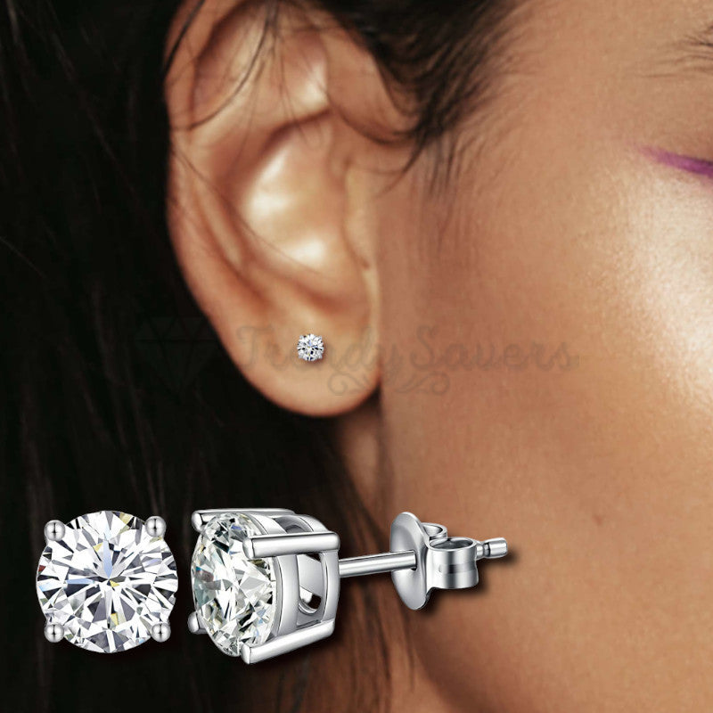 3MM Sterling Silver Princess Cut Simulated Diamond Cubic Zirconia Stud Earrings