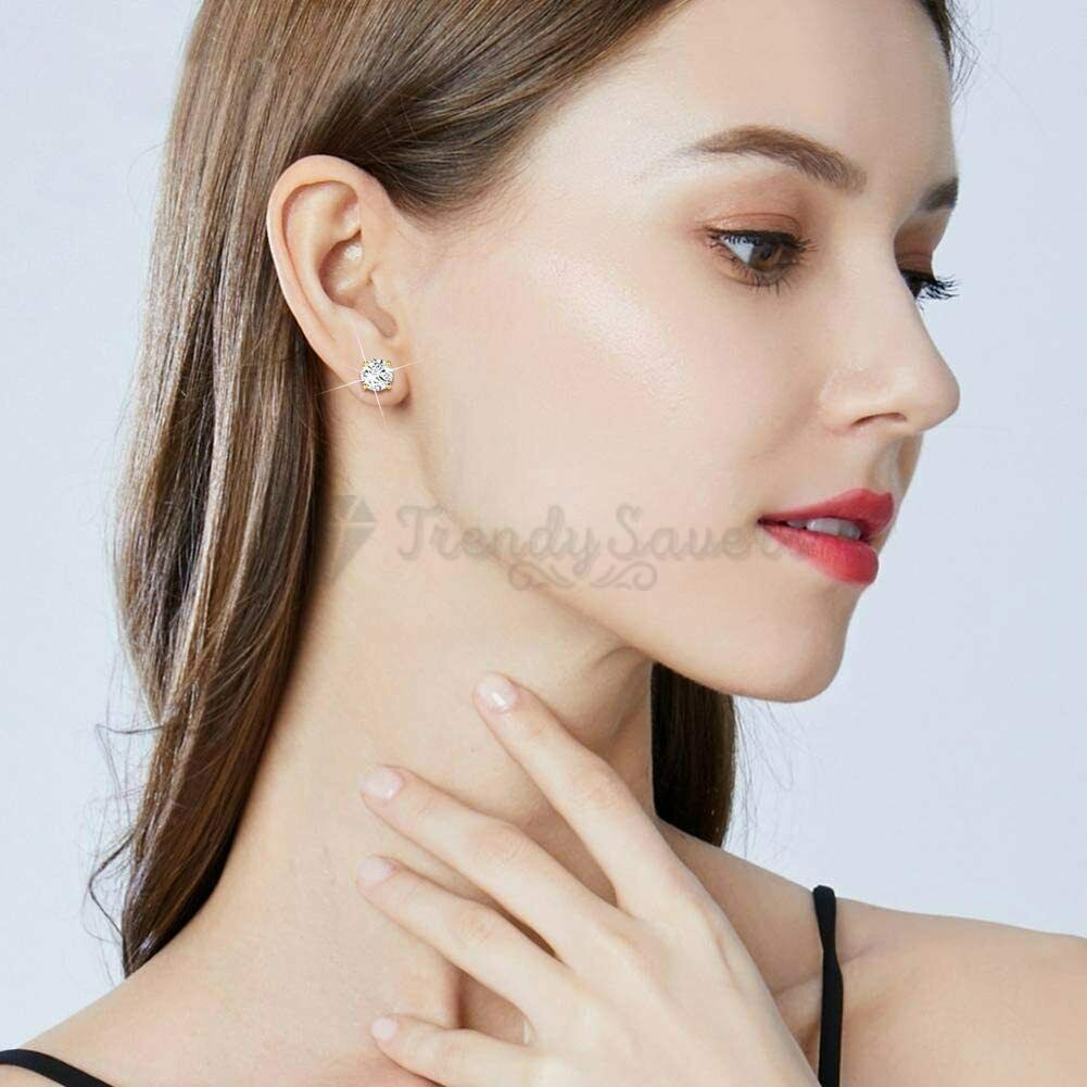 Men Women's Simple Classic Cubic Zircon Sterling Silver Filled Stud Earrings 5MM