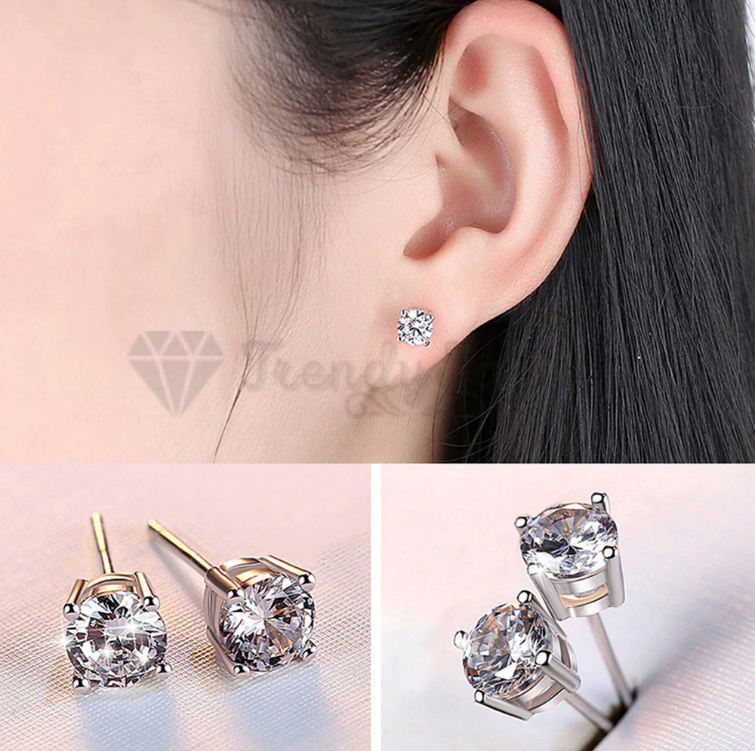 Men Women's Simple Classic Cubic Zircon Sterling Silver Filled Stud Earrings 5MM