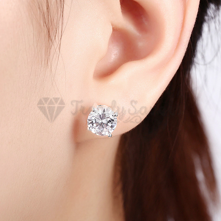 Sterling Silver Clear Round Cubic Zirconia CZ Stud Earrings Fashion Jewelry 7MM