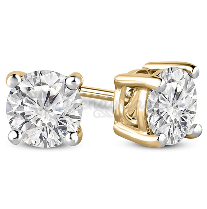 4MM Gold Plated Stud Earrings Hypoallergenic Round Cubic Zirconia Ear Piercings