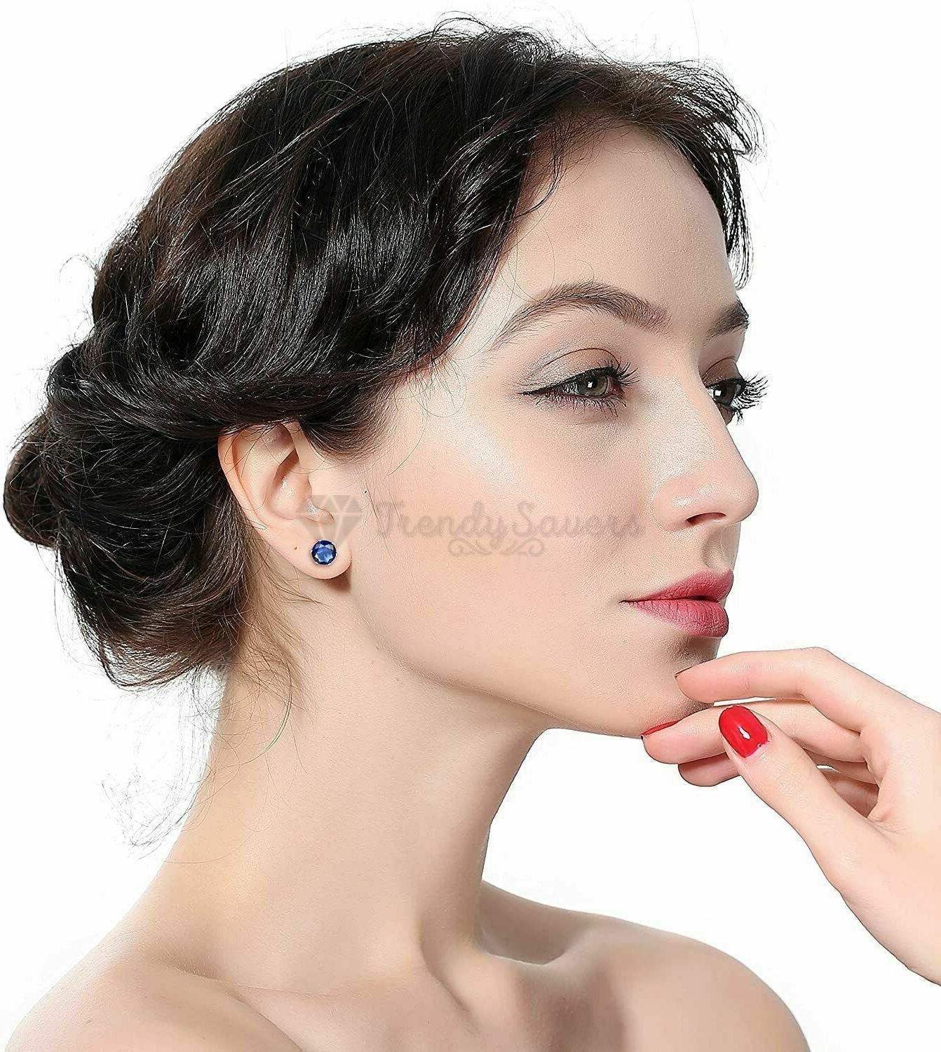 Classic Plain Blue Gem Earrings Ear Studs Stud Piercings Surgical Steel Pair 5MM
