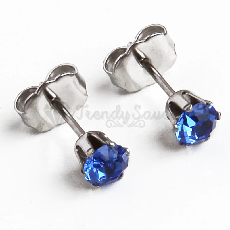 Classic Plain Blue Gem Earrings Ear Studs Stud Piercings Surgical Steel Pair 5MM