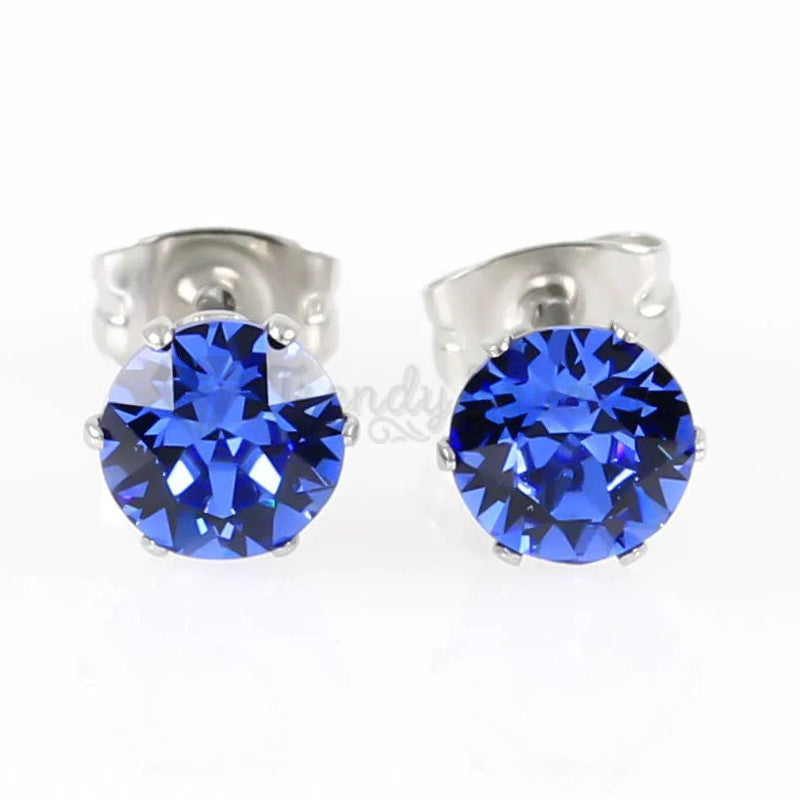 Classic Plain Blue Gem Earrings Ear Studs Stud Piercings Surgical Steel Pair 5MM