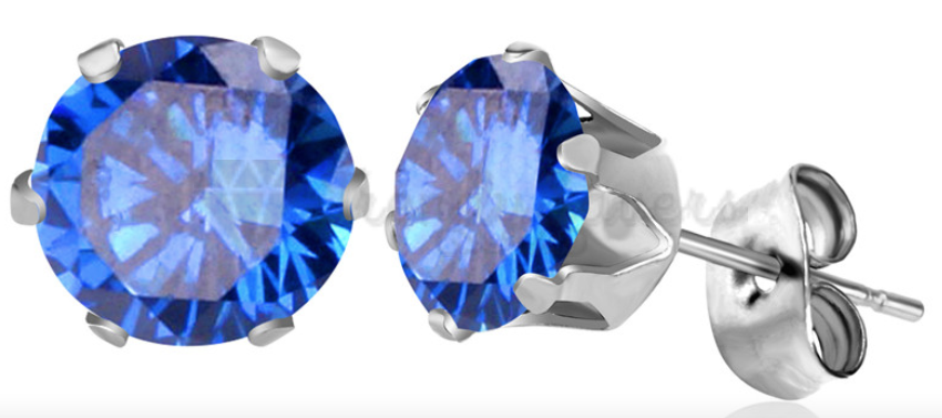 Classic Plain Blue Gem Earrings Ear Studs Stud Piercings Surgical Steel Pair 5MM