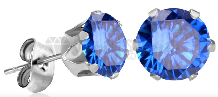Classic Plain Blue Gem Earrings Ear Studs Stud Piercings Surgical Steel Pair 5MM