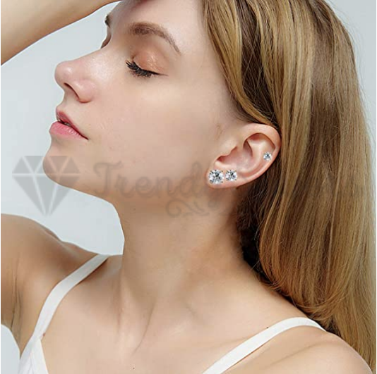 7MM Brilliant Cut Zircon Simulated Crystal Stud Earrings Sleeper Cartilage Studs