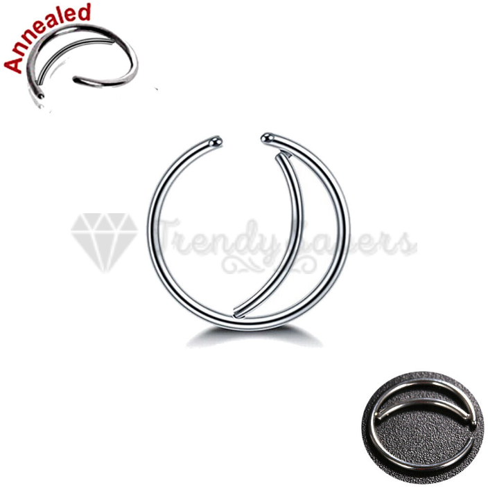 Surgical Steel Nose Ring Septum Double Stack Silver Ear Helix Tragus Ring Hoop