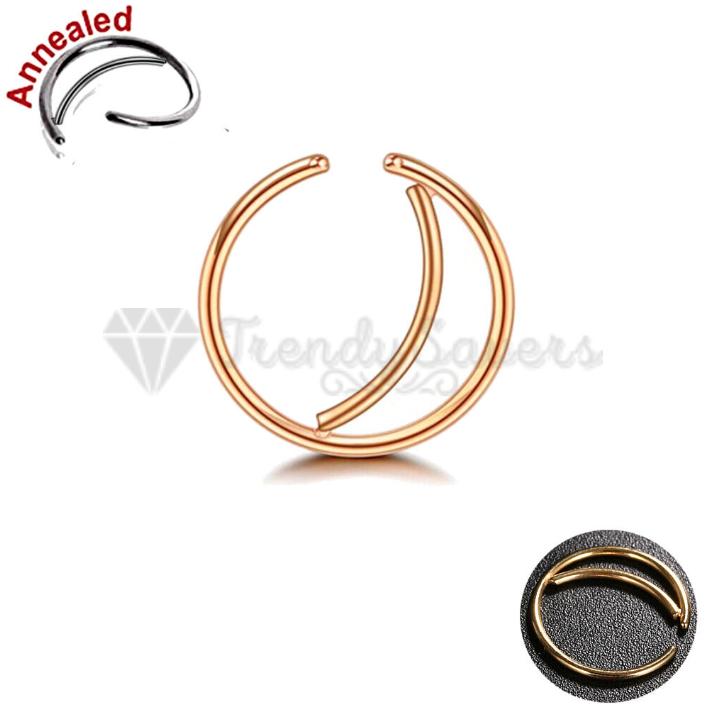 8MM Surgical Steel Septum Gold Nose Ring Double Open Stack Conch Daith Piercing