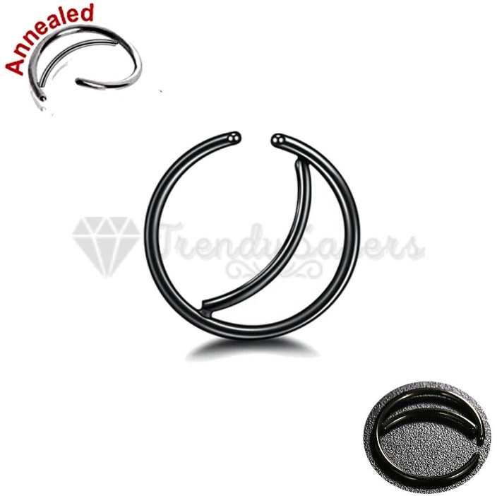 Hypoallergenic Double Nose Hoop Piercing Earring Body Piercing Jewelry Black 8MM
