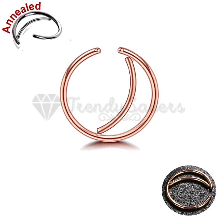 8MM Double Hoop Ear Lip Nose Ring Surgical Steel Piercing Rose Gold Earrings 1pc