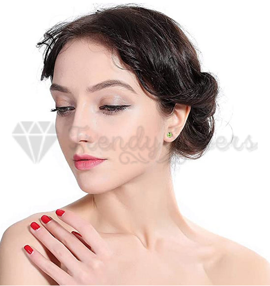 4MM Green Peridot Stone Cartilage Helix Stainless Steel Ear Stud Women Earrings