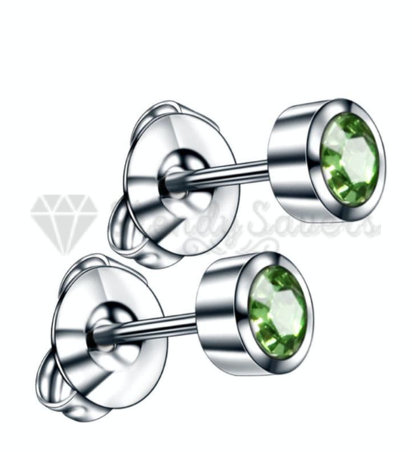 4MM Green Peridot Stone Cartilage Helix Stainless Steel Ear Stud Women Earrings