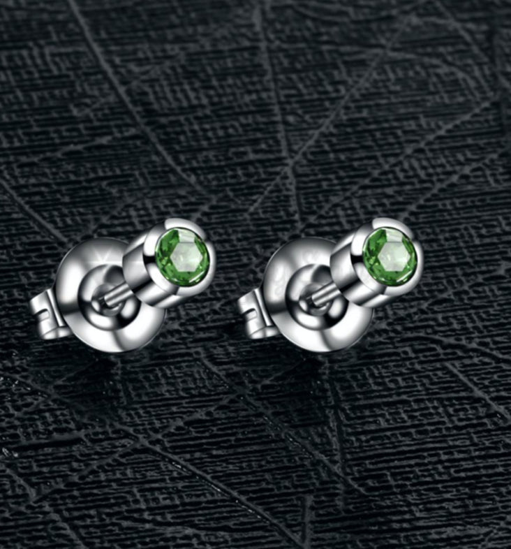 4MM Green Peridot Stone Cartilage Helix Stainless Steel Ear Stud Women Earrings