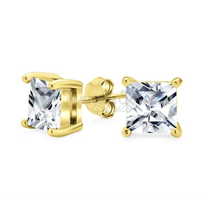 5MM Gold Plated Cubic Zirconia Solitaire Cartilage Square Stud Earrings Piercing