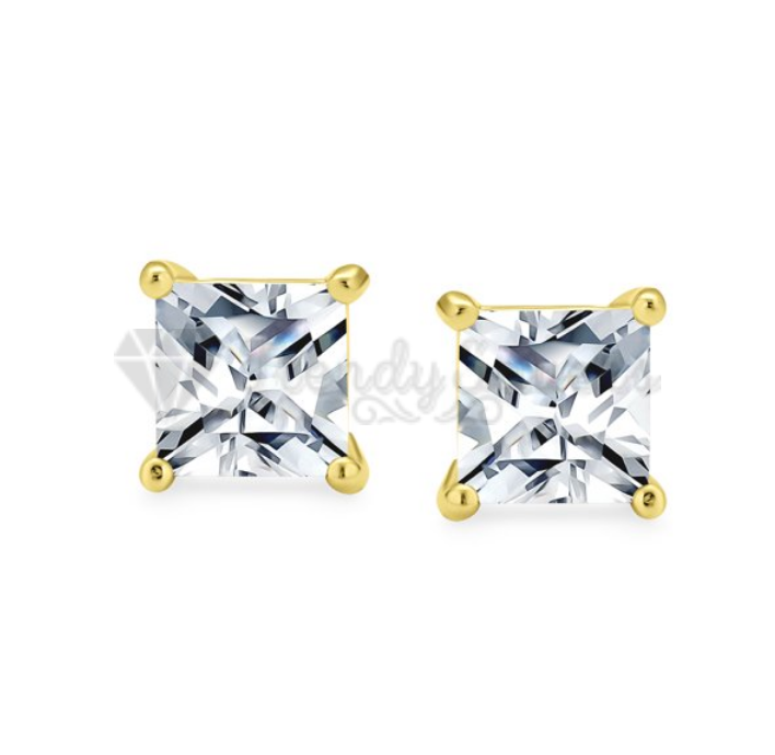 5MM Gold Plated Cubic Zirconia Solitaire Cartilage Square Stud Earrings Piercing