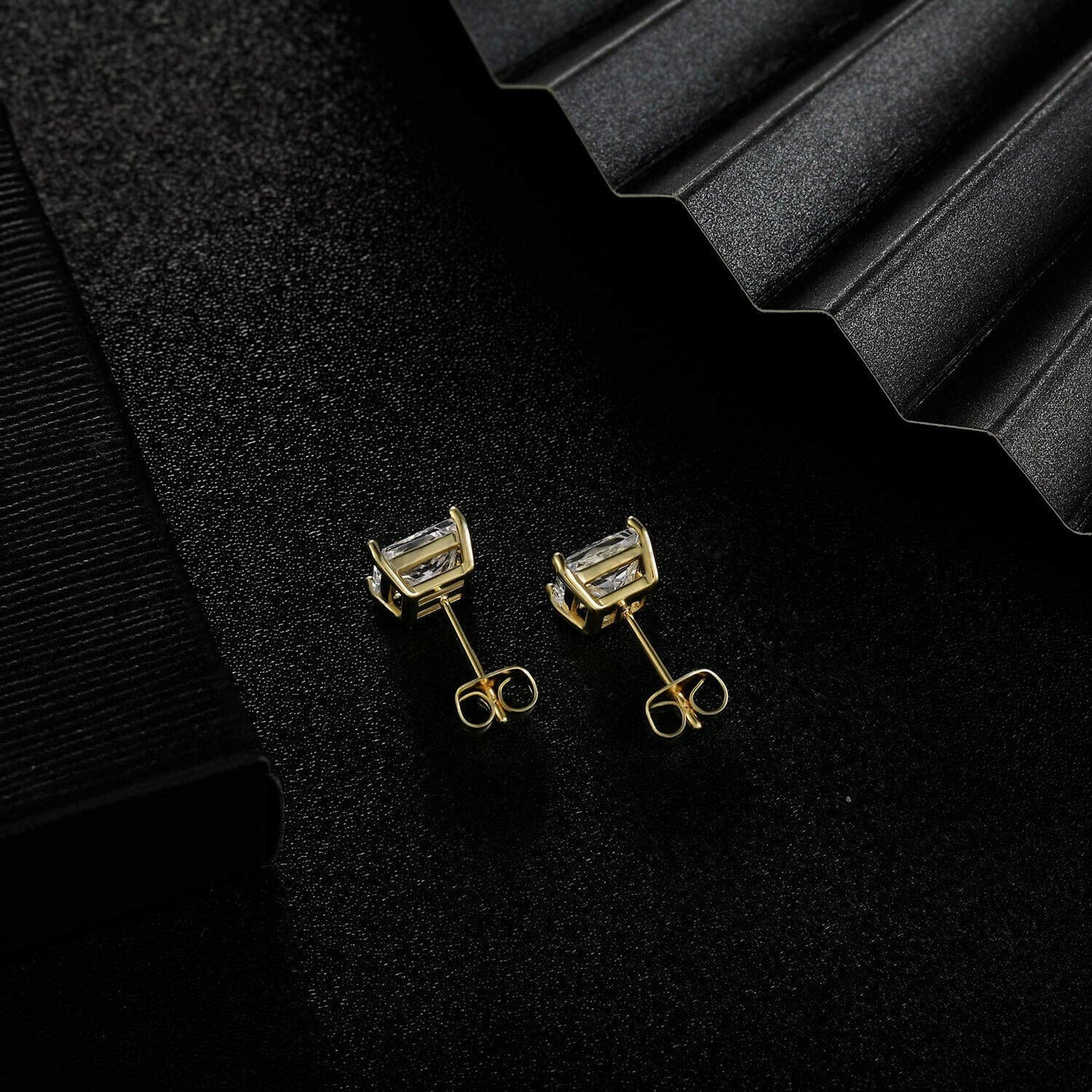 5MM Gold Plated Cubic Zirconia Solitaire Cartilage Square Stud Earrings Piercing