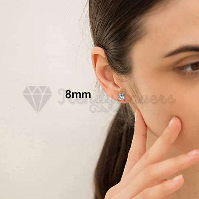 18ct Gold Plated Cubic Zirconia 8MM Square CZ Ear Piercing Studs Stud Earrings