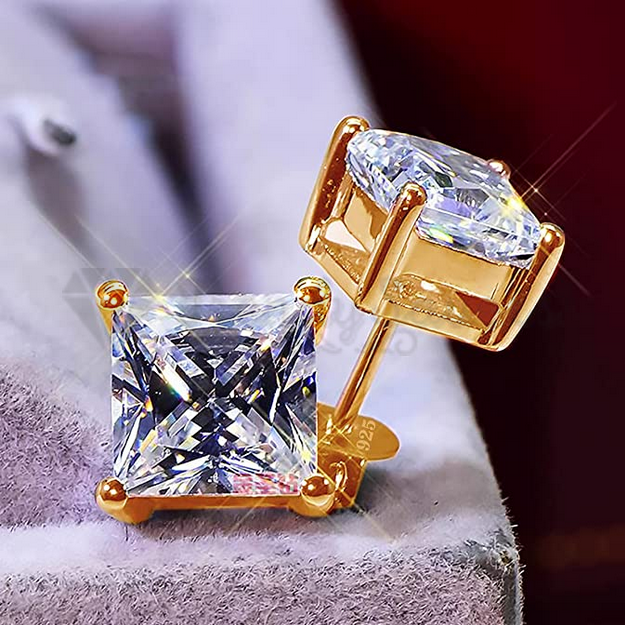 18ct Gold Plated Cubic Zirconia 8MM Square CZ Ear Piercing Studs Stud Earrings