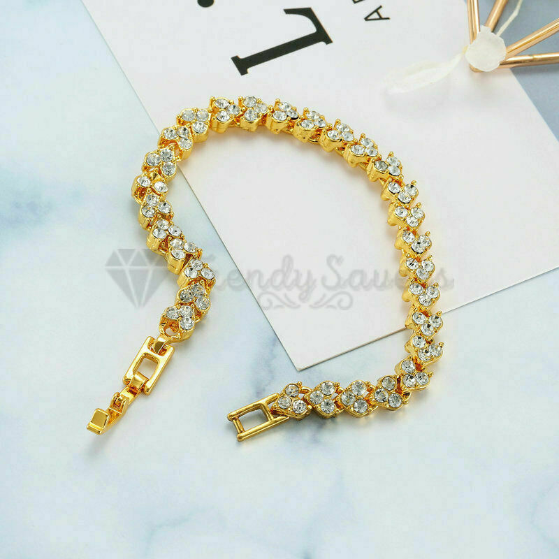 New Gold Plated Women Charm Bracelet Classic Sparkling Bangle Womens Jewellery