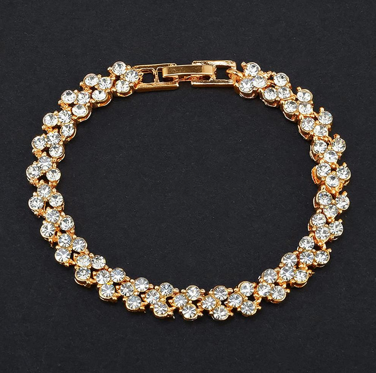 New Gold Plated Women Charm Bracelet Classic Sparkling Bangle Womens Jewellery