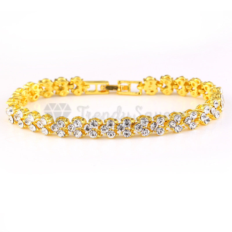 New Gold Plated Women Charm Bracelet Classic Sparkling Bangle Womens Jewellery