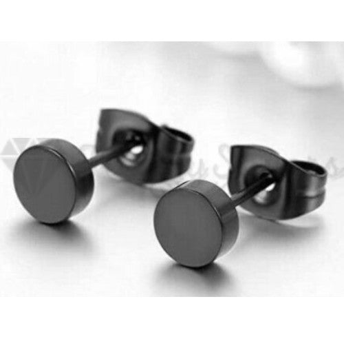 7MM Black Punk Flat Disc Ear Plug Fashion Earrings 316L Surgical Stainless Steel