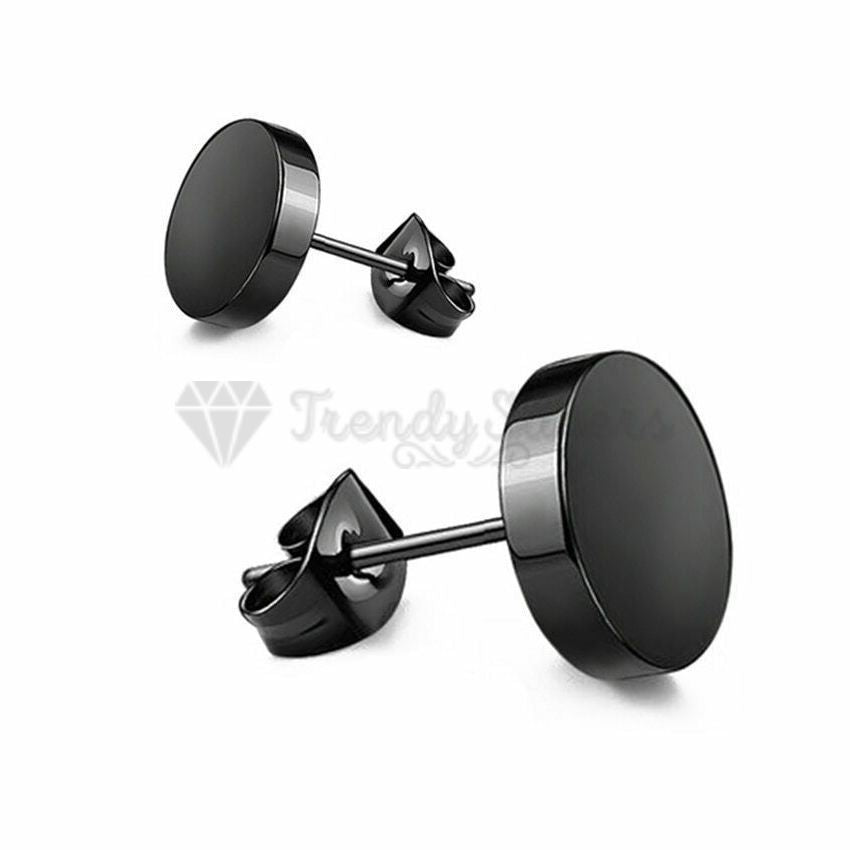 7MM Black Punk Flat Disc Ear Plug Fashion Earrings 316L Surgical Stainless Steel