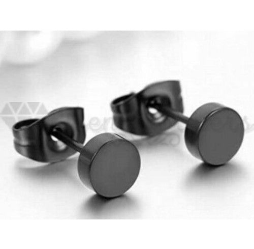 7MM Black Punk Flat Disc Ear Plug Fashion Earrings 316L Surgical Stainless Steel