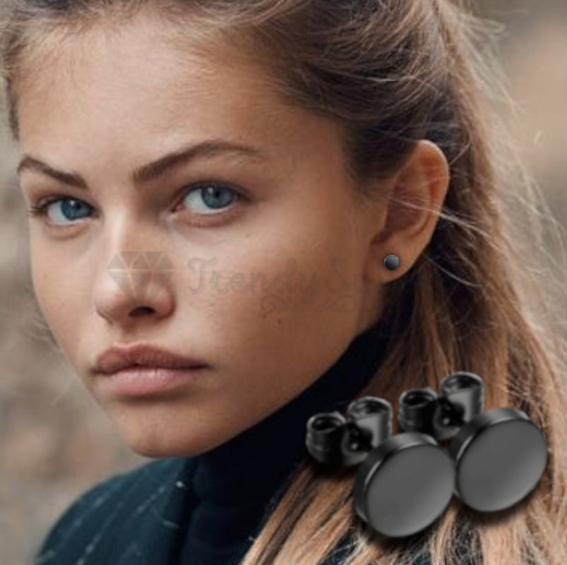 7MM Black Punk Flat Disc Ear Plug Fashion Earrings 316L Surgical Stainless Steel