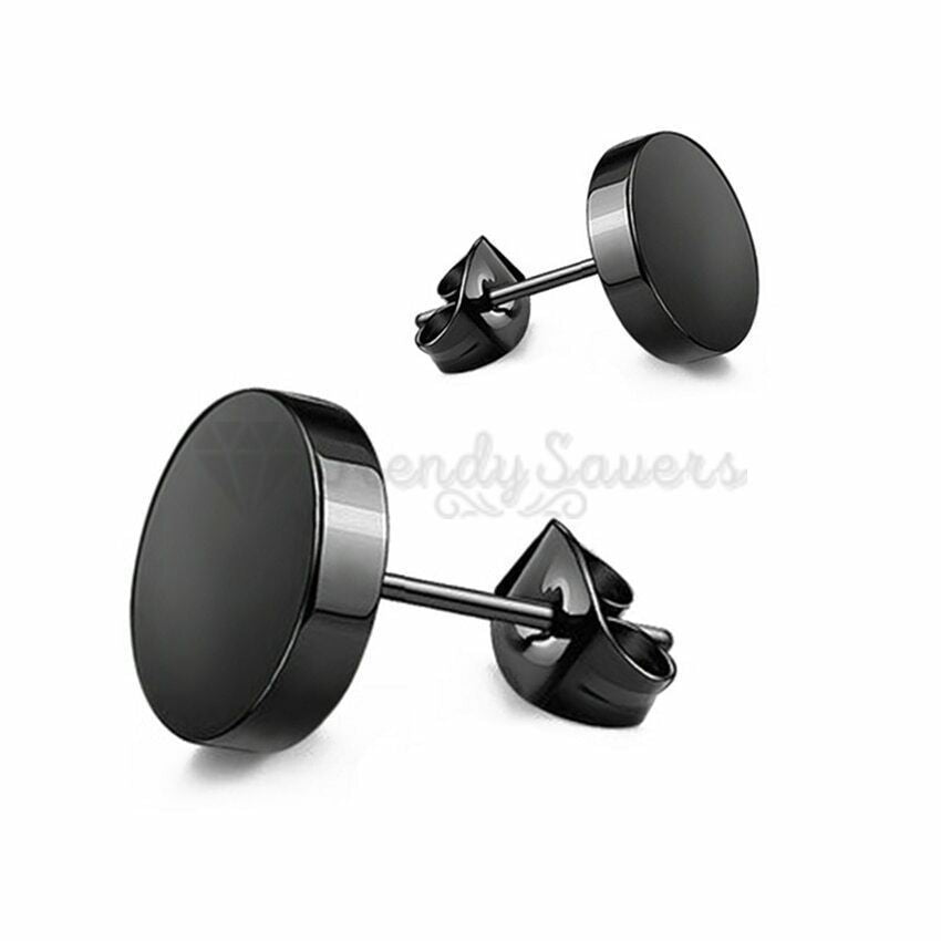 7MM Black Punk Flat Disc Ear Plug Fashion Earrings 316L Surgical Stainless Steel