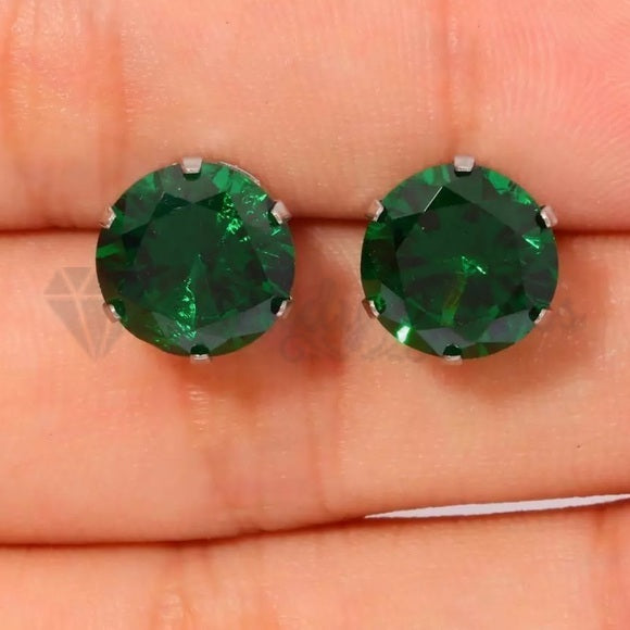 Stainless Steel Silver Hypoallergenic 7MM Green Cubic Zirconia Ear Stud Earrings
