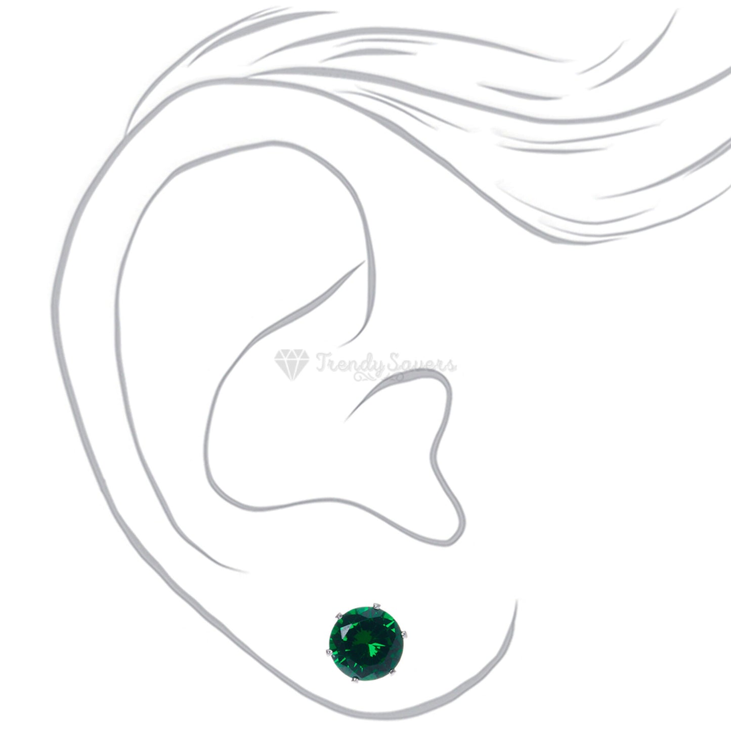 Stainless Steel Silver Hypoallergenic 7MM Green Cubic Zirconia Ear Stud Earrings