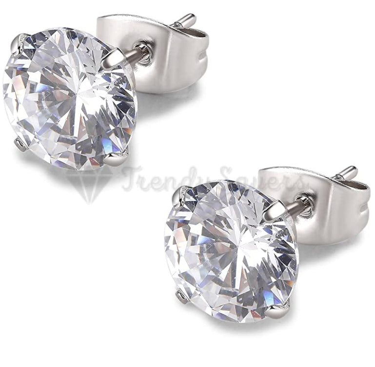 6MM Plain White Round CZ Crystal Simulated Cartilage Sleeper Stud Women Earrings
