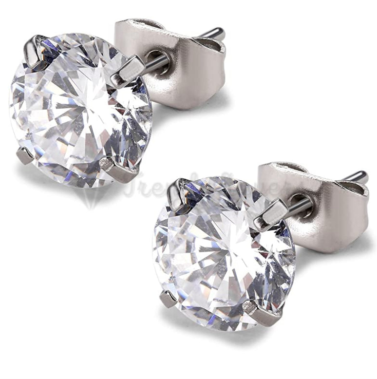 6MM Plain White Round CZ Crystal Simulated Cartilage Sleeper Stud Women Earrings