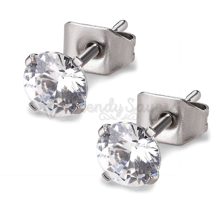6MM Plain White Round CZ Crystal Simulated Cartilage Sleeper Stud Women Earrings