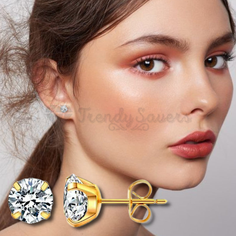 5MM Round Cut CZ Surgical Steel Stud Earrings Womens Jewellery Anniversary Gift