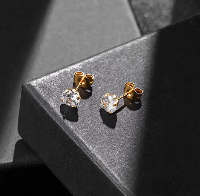 5MM Round Cut CZ Surgical Steel Stud Earrings Womens Jewellery Anniversary Gift