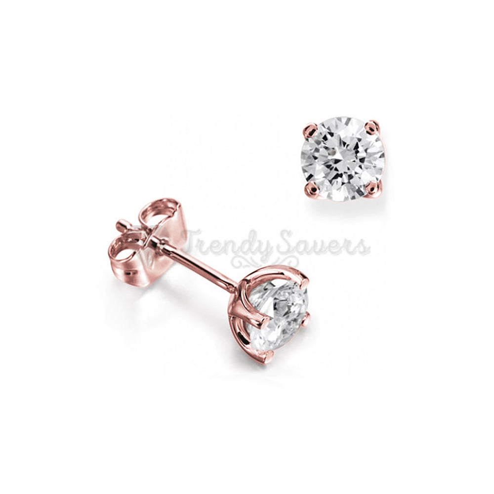 316L Stainless Steel 5MM Rose Gold Plated Solitaire Cubic Zirconia Stud Earrings