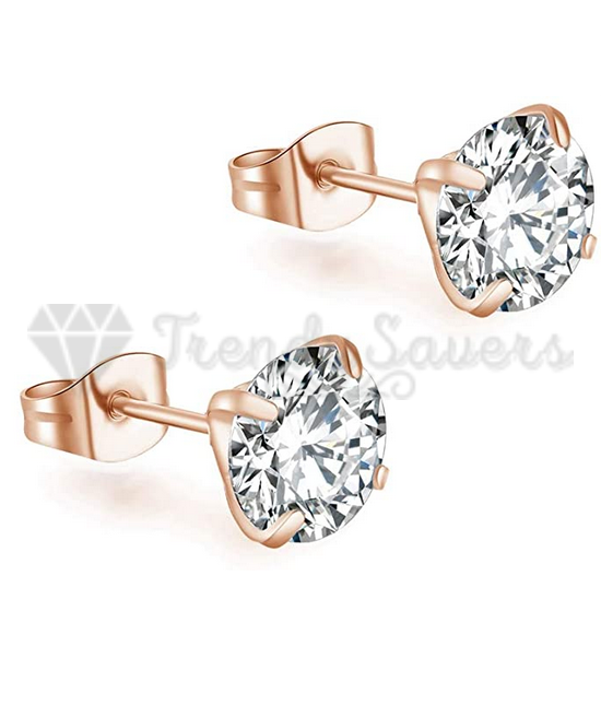 316L Stainless Steel 5MM Rose Gold Plated Solitaire Cubic Zirconia Stud Earrings