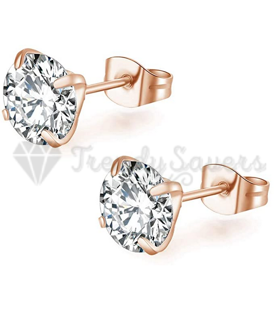 316L Stainless Steel 5MM Rose Gold Plated Solitaire Cubic Zirconia Stud Earrings