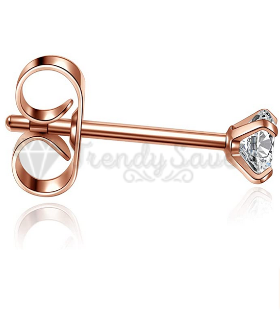 316L Stainless Steel 5MM Rose Gold Plated Solitaire Cubic Zirconia Stud Earrings