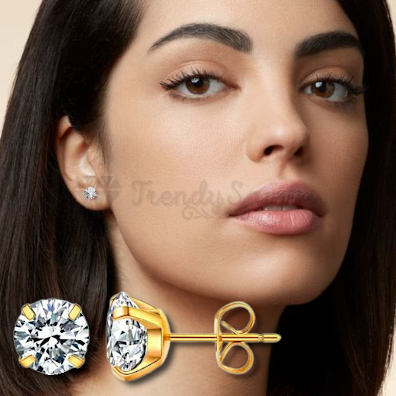 Premium Quality Gold Plated 6MM Cubic Zirconia Stud Earrings Sleeper Ear Studs